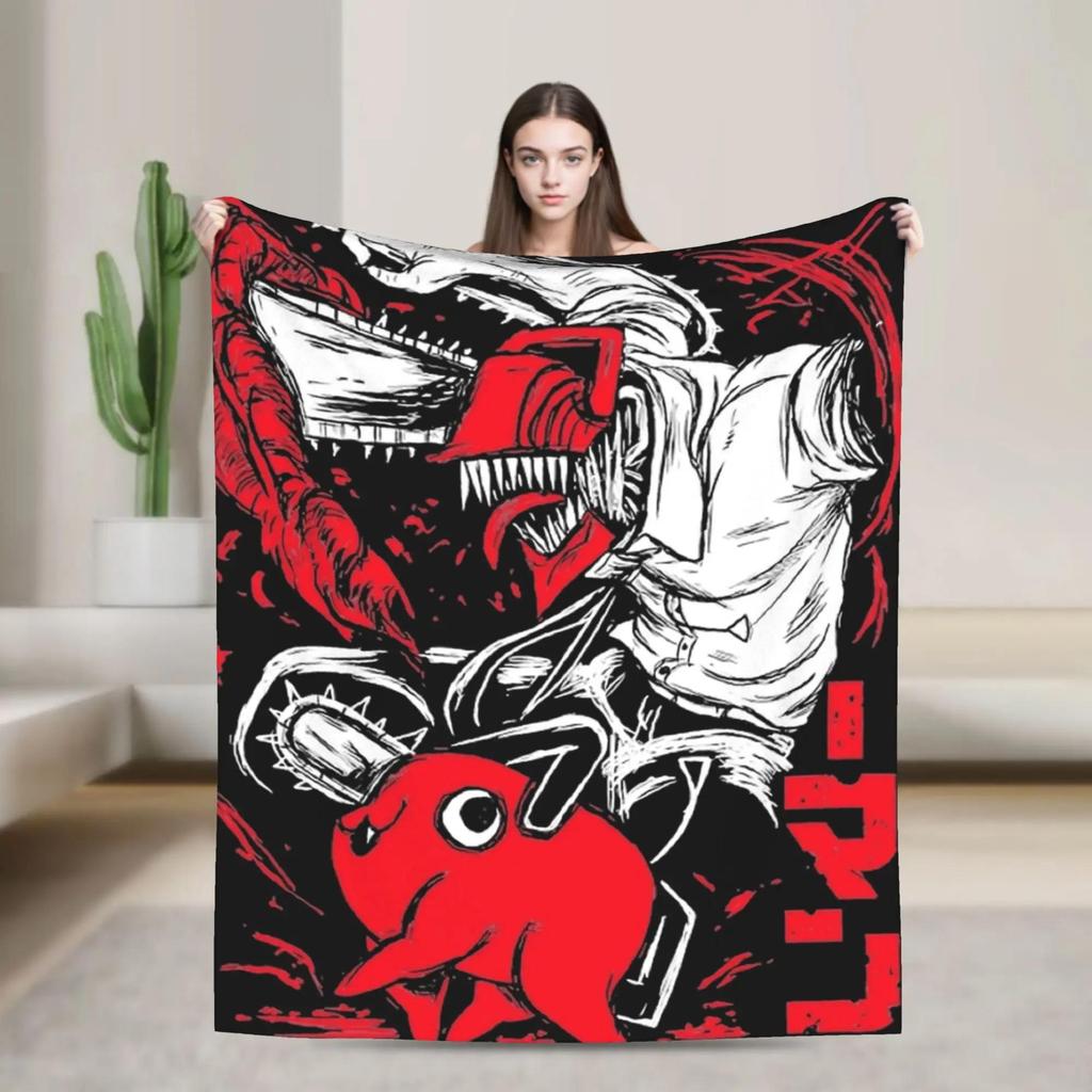 Chainsaw Devil Kawaii Anime Warm Soft Plush Blanket for Kids Flannel Bedding Throw for Couch Sofa Bed