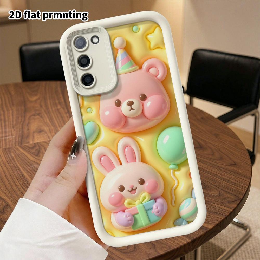 Phone Case: 2D flat, fits Samsung Galaxy A34 A35 M05 M06 S20 S22 S21 FE Plus 5G; party bear and rabbit, perfect Christmas and Halloween holiday gift