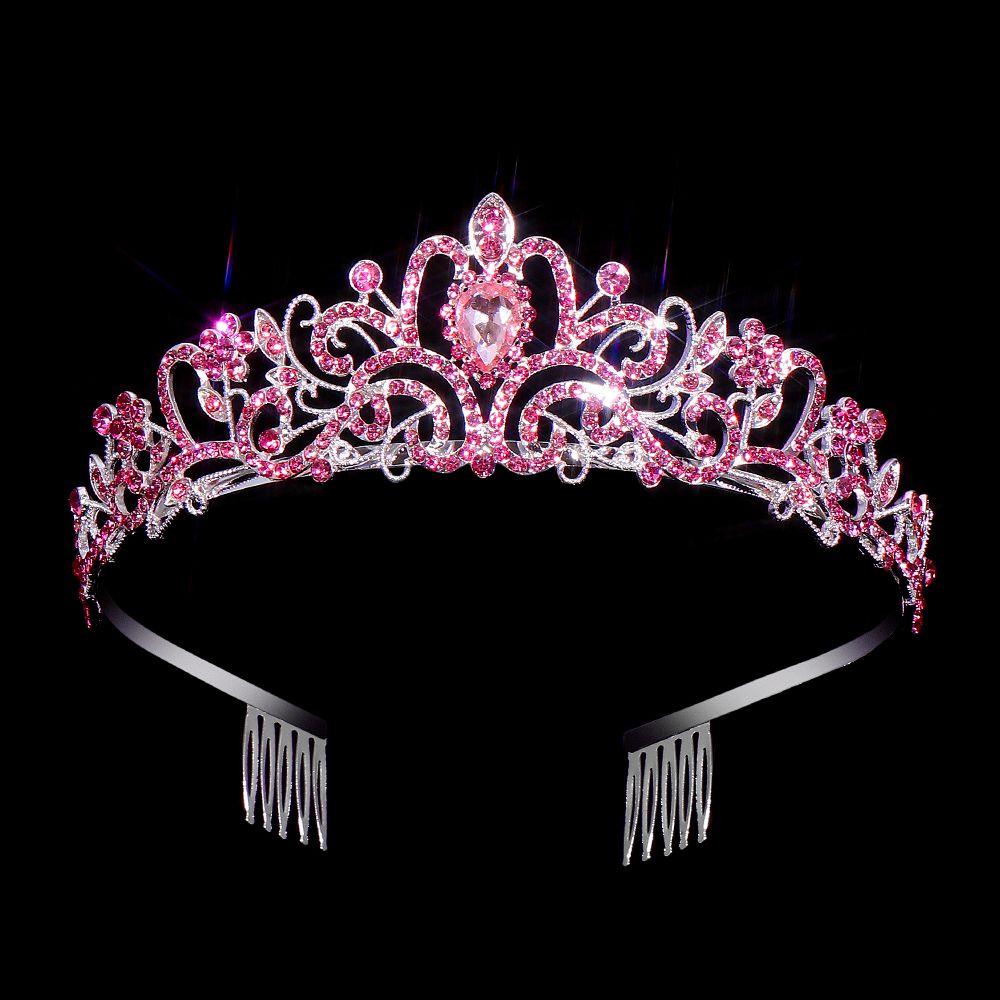 Bridal Hair Accessories Princess Rhinestone Crown with Combs Crystal Headband Silver Tiara Crown