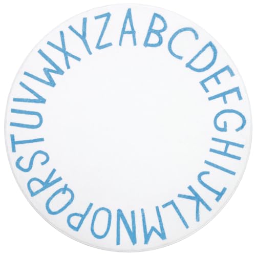 Round Kids Rug for Boy Girl Circle Alphabet Washable Rug Non-Slip Play Mat Learning Carpet for Children Room
