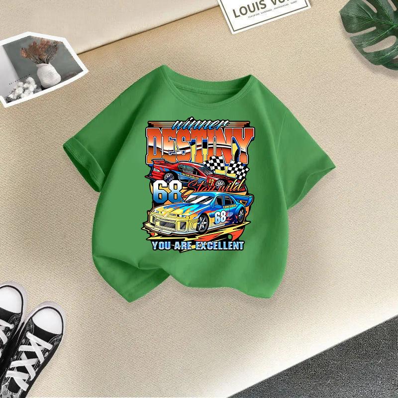 Children T-shirt Car Printed Kids 100% Cotton Tops 2-13Y O-Neck Short-sleeve T-shirt