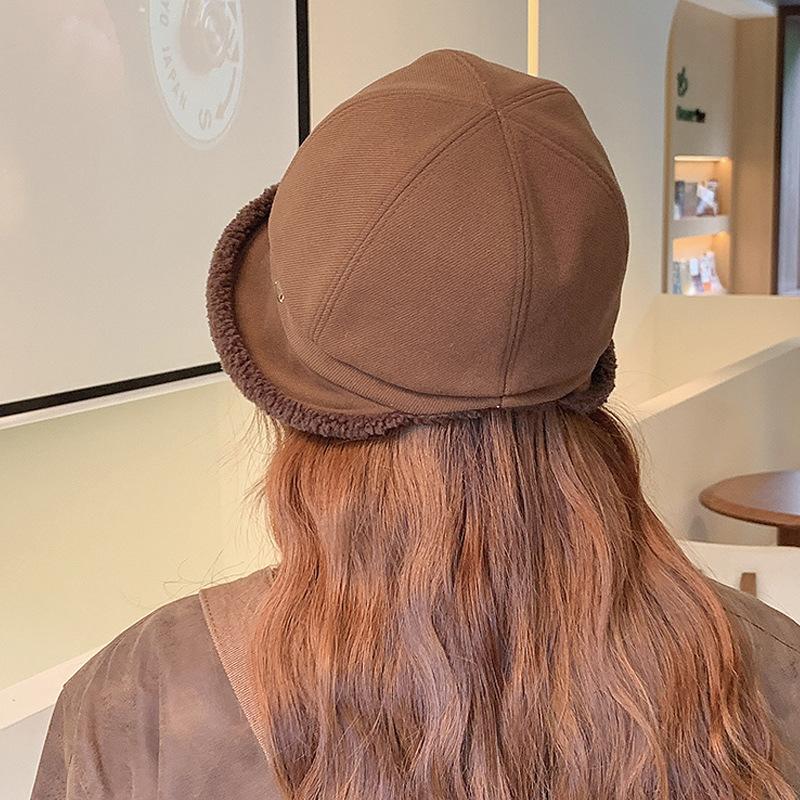 Маленькая шапка в форме большой головы для женщин в зимнем стиле, шапка-бини плюс флис, восьмиугольная шапка три в одном, универсальная плюшевая шляпа-рыбак
