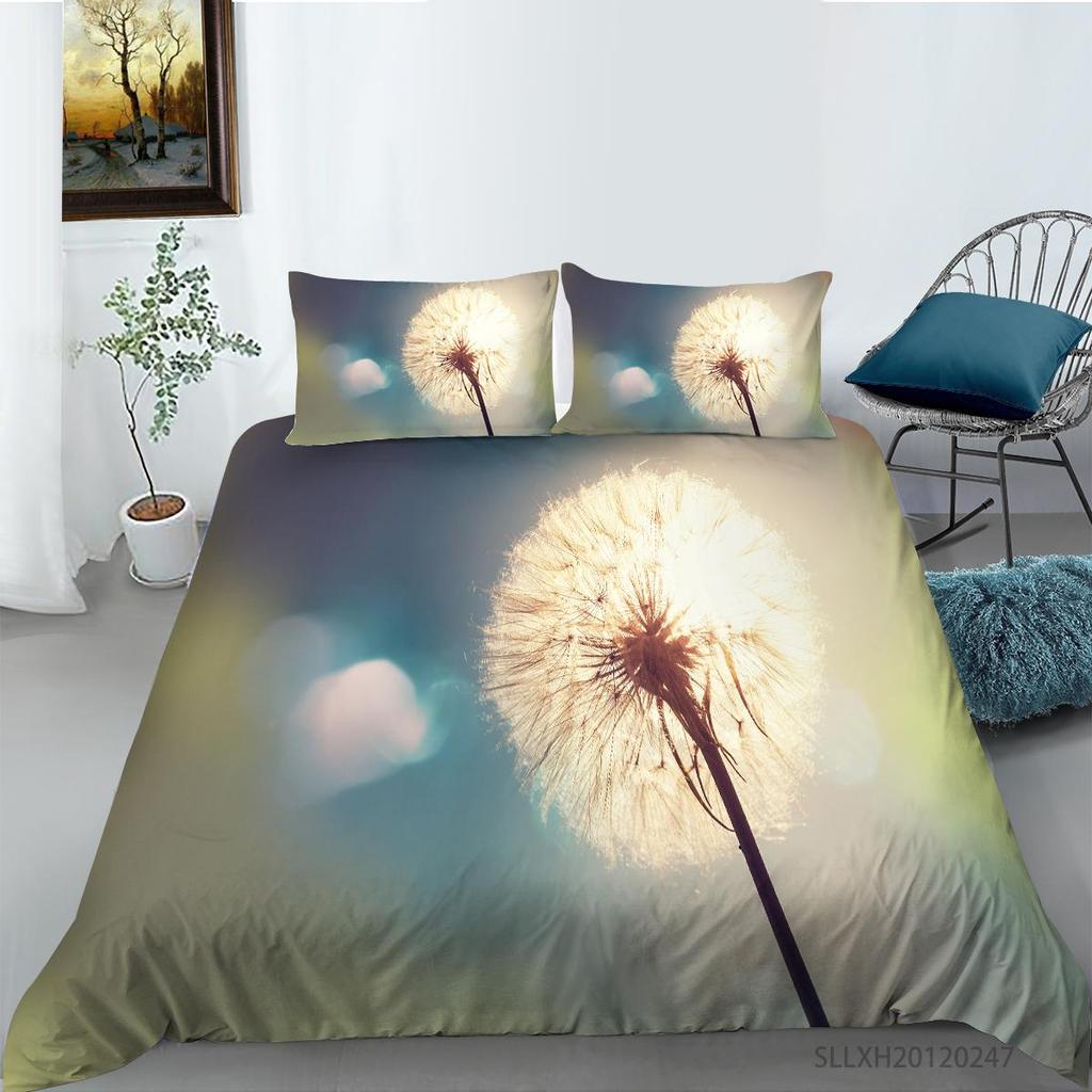 Постельное белье с 3D принтом одуванчика, односпальная двуспальная кровать, полноразмерная наволочка с растительным узором и пододеяльник 2 или 3, удобное украшение для дома