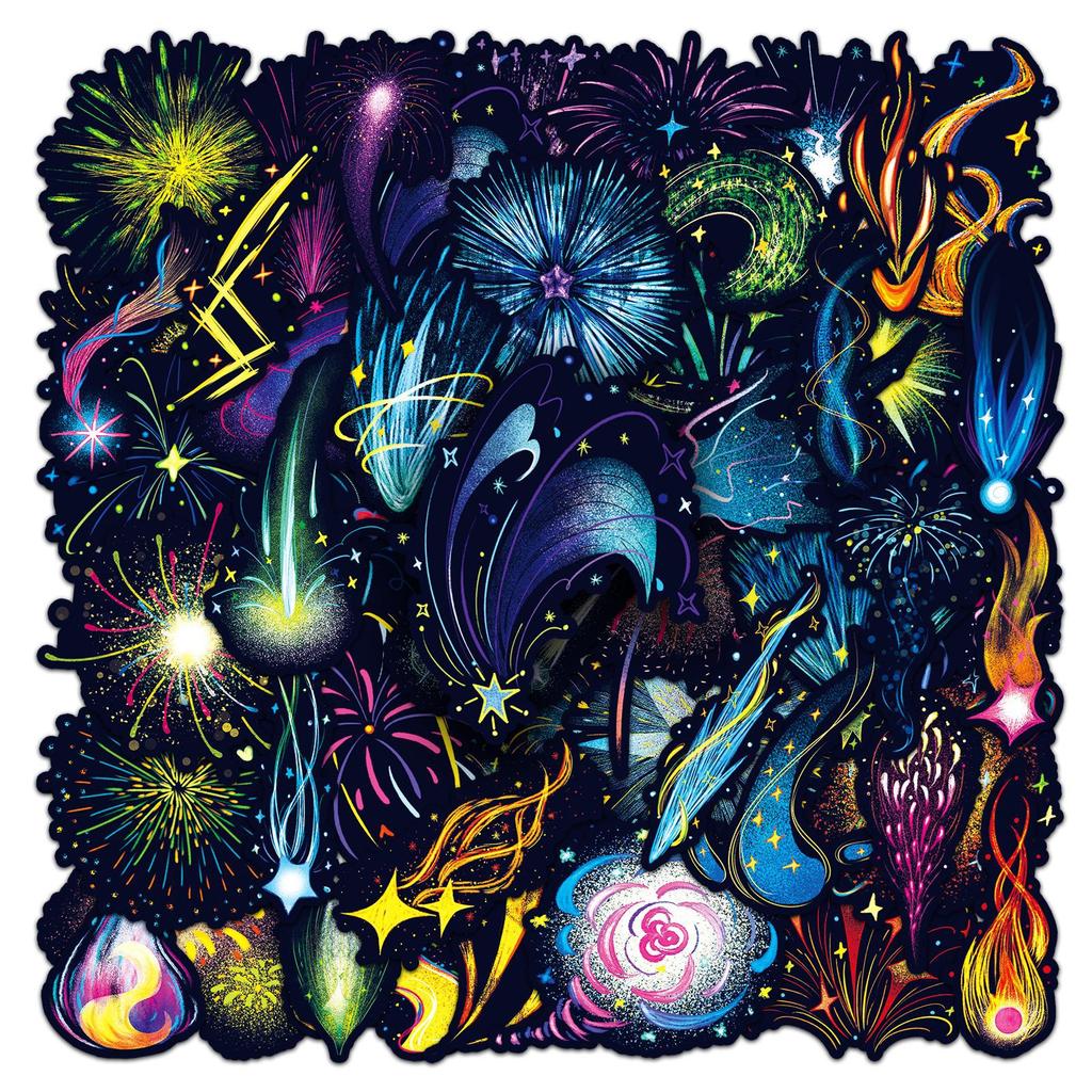 50 Fireworks Graffiti Stickers Personalized Hand-painted Small Fresh Night Fireworks Decorative Mobile Phone Case Water Cup Stickers