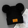 Xiaomi 1pc Cute Bear Ear Double Pom Pom Baby Knitted Hat Winter Warm Solid Color Label Toddler Beanie Cap For Infant Boys Girls