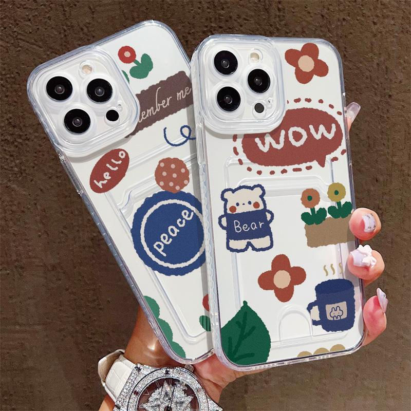 Силиконовый чехол-карман для карт для Samsung A15 A25 A35 Xiaomi Redmi Note 12 13 14 Oppo A38 A58 A78 iPhone 16 17 Крышка Прозрачный бампер для телефона