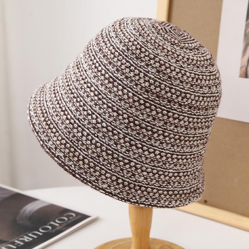 New mixed color knitted wool bucket hat women's autumn and winter casual versatile elegant bucket hat warm and cold basin hat