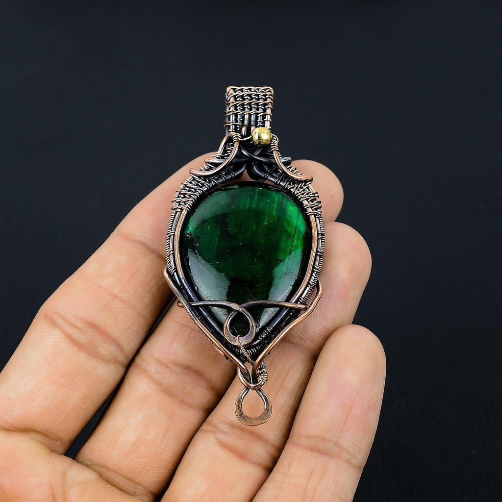 Green Flash Labradorite Pendant Gemstone Jewelry, 999 Copper Wire Wrapped Pendant, Handmade Jewelry Birthstone Pendant, Gift For Him
