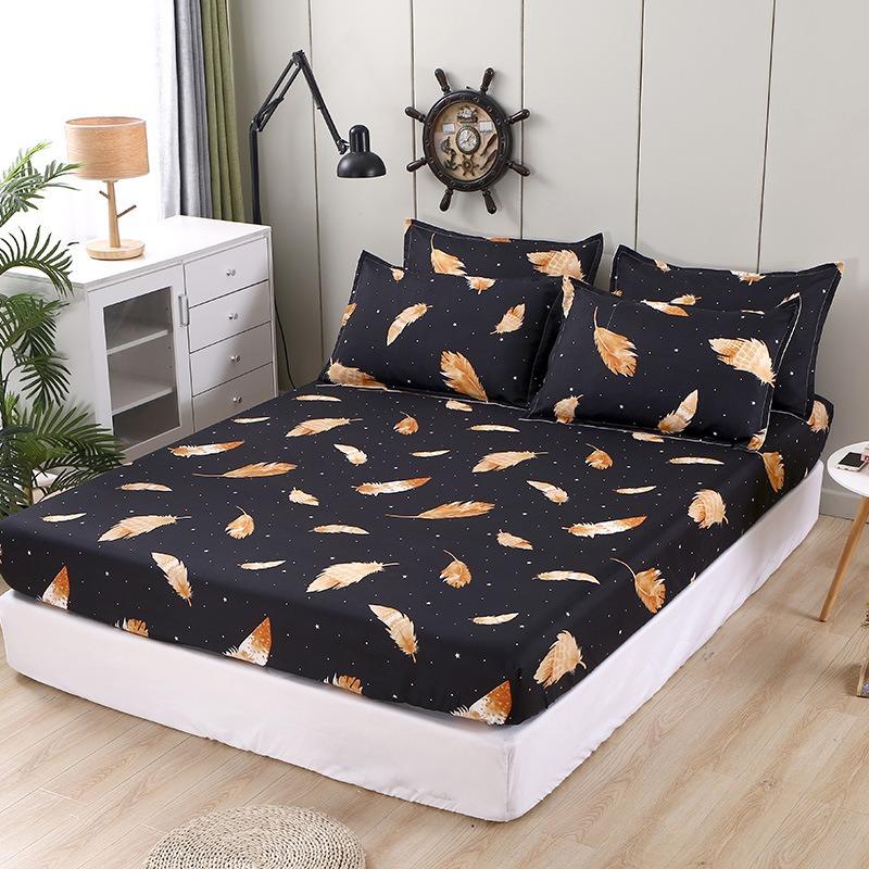 Printed Fitted Mattress Cover Dustproof Protector Sheet For Single Double Queen King Bed 1Pc