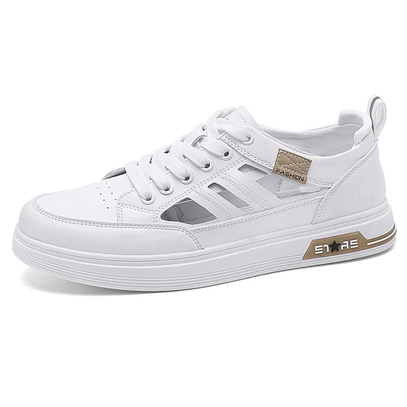 Маленькие белые туфли Мужские повседневные спортивные кеды Легкая мягкая подошва Полые дышащие мужские сандалии