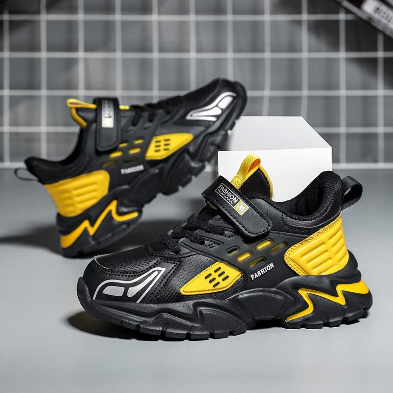 2025 Новые детские кроссовки Черные детские повседневные туфли Модные спортивные кроссовки из искусственной кожи Удобная обувь для мальчика