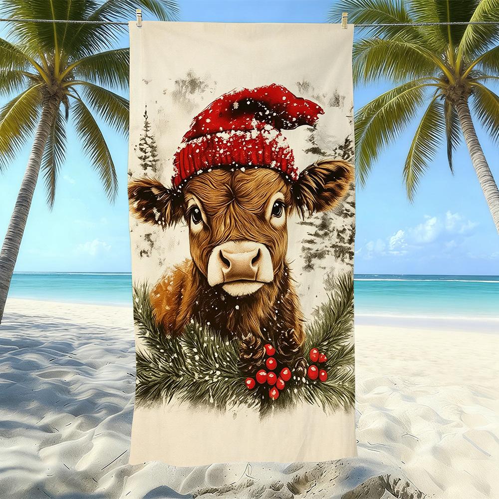 European And American Retro Highland Beef Printing Beach Towel Microfiber Thickened Water Absorption Quick Drying Outdoor Bath Towel