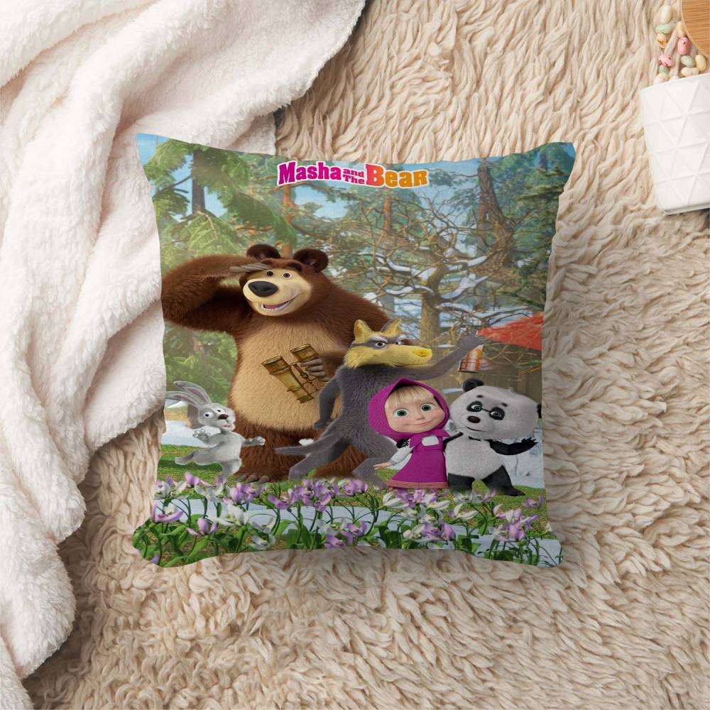 Cartoon MMasha And The BBears Pillow Cushion Cover Pillowcase Living Room Sofa Home Decor Customized