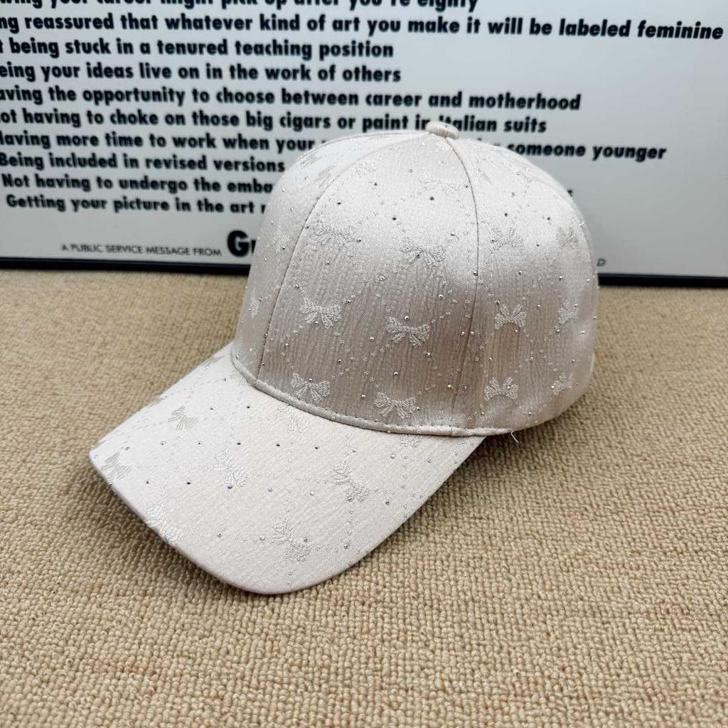 Internet celebrity bow hot diamond baseball cap women's spring and summer face big head circumference sun protection shade cap