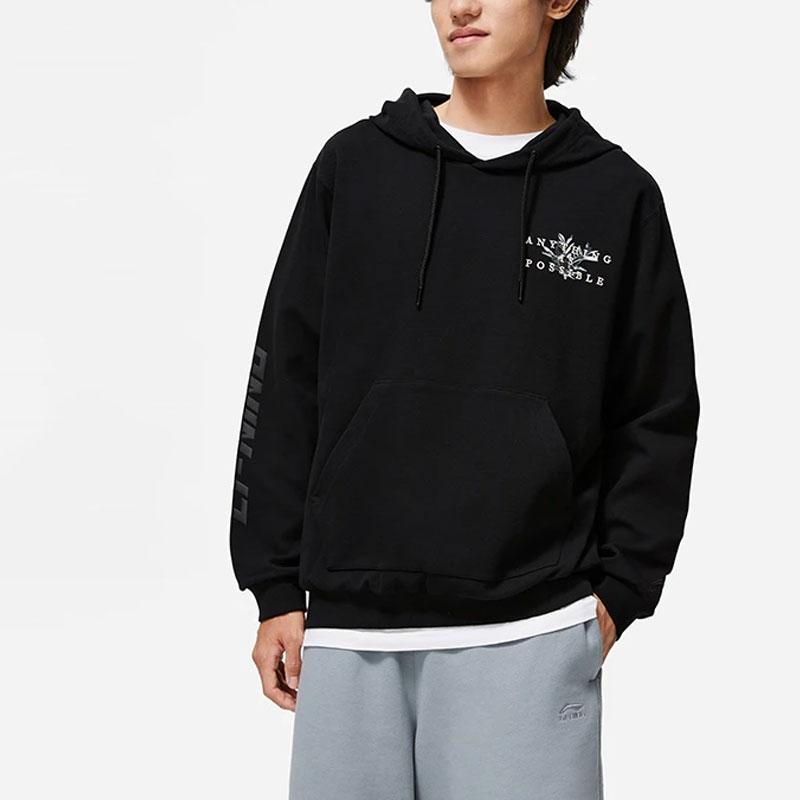Толстовка с капюшоном Li Ning Sports Lifestyle Series с буквенным принтом, мужская толстовка, черная AWDT393-3