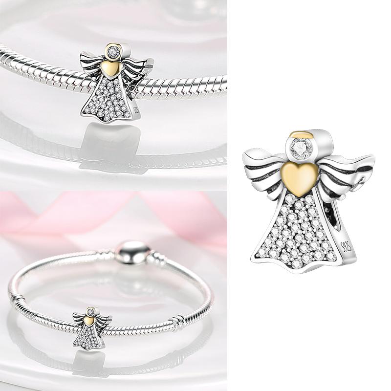 925 Sterling Silver Angel God Of Love Charms Wing Beads Diy For Original Pendant Bracelets Feather Jewelry For Women Gift