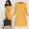 Весна, лето и осень европейское и американское однотонное платье повседневное платье с круглым вырезом