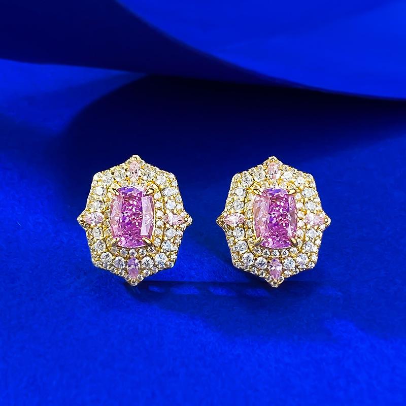 Серьги-гвоздики из стерлингового серебра S925 с бриллиантом высокой чистоты, огранка «Ледяной цветок», в мечтательном фиолетовом цвете таро