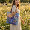 Women Commuter Tote Quilted Bag Retro Print Fabric Vintage Lightweight Large Capacity Foldable Handbag for Daily Use Travel Grocery Shopping