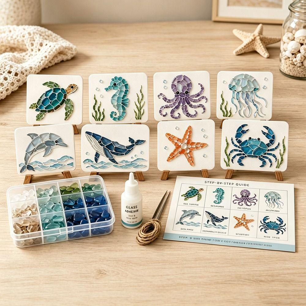 Mosaic Craft Supply Mosaic Kit Glass Tiles Ocean Animals Arts Home Decor Kit For Home Decor