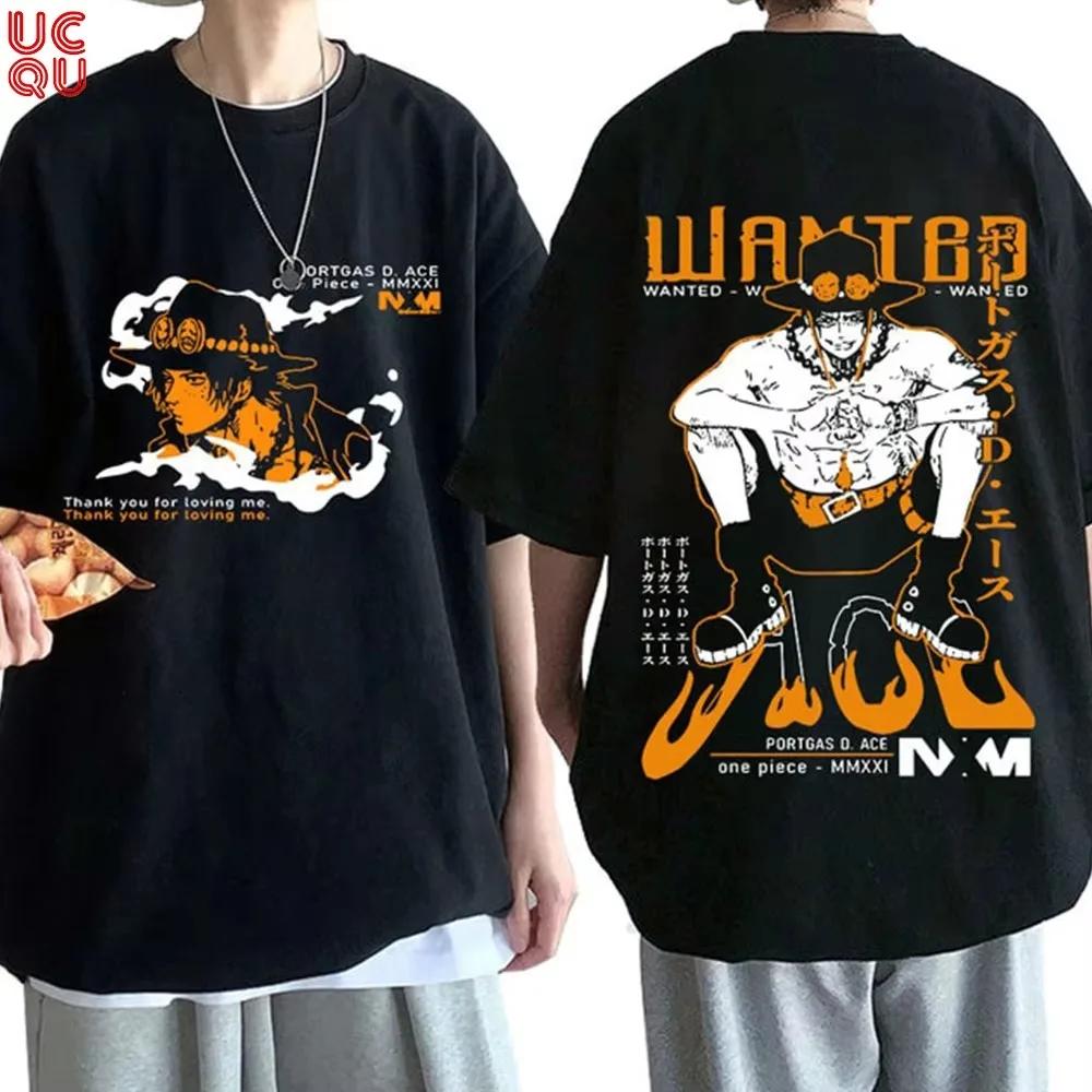 One Piece 2026 Новая Горячая Футболка Унисекс из Чистого Хлопка с Портгасом Д. Эйсом Летняя Аниме Двусторонняя Печать Родитель-Ребенок