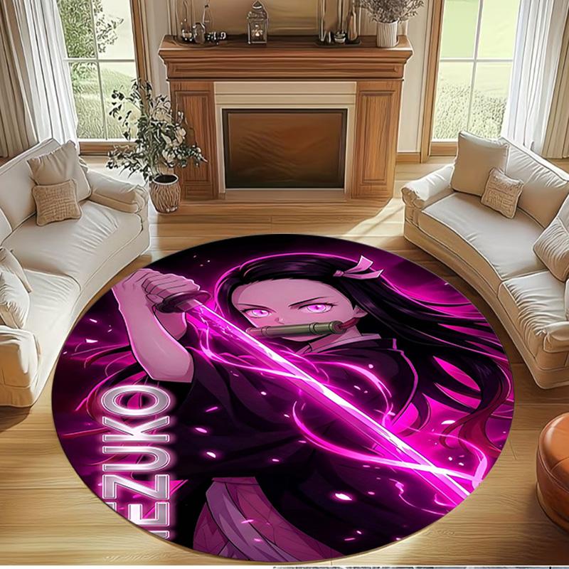 Demon Slayer Print Round Rug, Washable Floor Carpet, For Entryway Dorm Laundry Room Office Study, Home Decor Birthday Christmas Gift