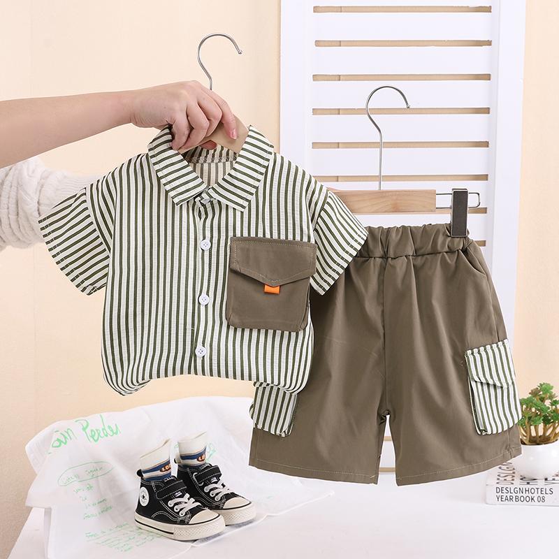 Детский комплект с короткими рукавами. Милый модный комплект из двух предметов: рубашка и шорты для мальчиков. Детская повседневная одежда.