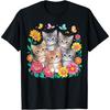 Кошка Цветные Котята Цветочная Кошка Футболка(1)