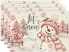 Рождественские Елки Let It Snow Розовый Снеговик Набор из 4 рождественских подставок под тарелки, Зимние салфетки на стол для вечеринки, кухни, обеденного декора