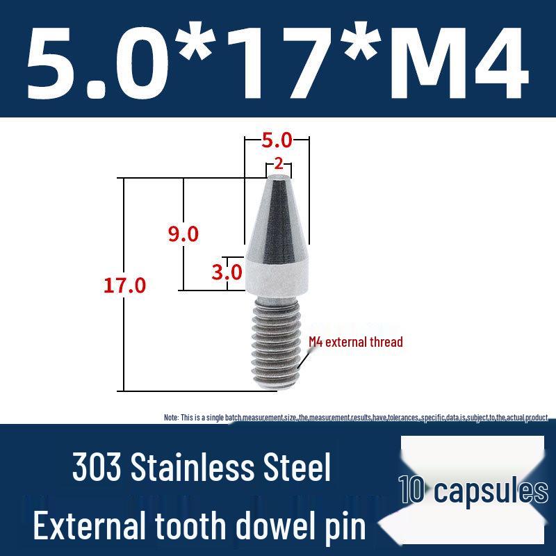 Stainless Steel External Thread Dowel Pin with Tapered/Round/Flat Head, Locating Column M3/M4/M5/M6