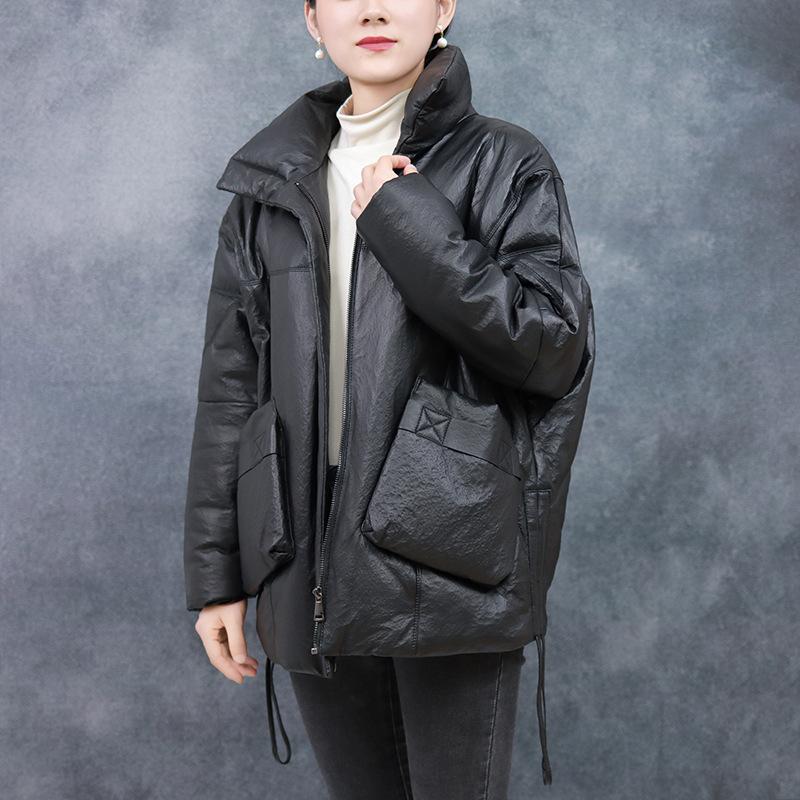 Новая женская куртка из натуральной овчины, полностью растительного дубления, средней длины, черного цвета, элегантная, повседневная и универсальная.