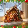 Rustic Holiday Table Centerpieces Christmas Wooden House Ornament, Santa Claus/Snowman/Elk Sleds/Winter Cabins Sturdy Wood Snowman Ornament