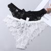 1PC Women Thong Sexy Panties Hollow Bow Panties Lace Flowers G String Ladies Breathable Transparent Black And White Briefs