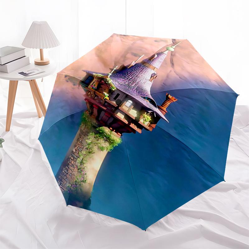 Castle Themed Travel Umbrella-8 Ribs Automatic Opening and Closing, Portable Folding Design, Compact and Stylish Umbrella Suitable for Outdo
