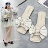 Fashion 2024 Summer New Large Size Flip-flops Square Flat Flat Bow Slippers Non-slip Wear Resistant Slip-on Beach Shoes Plus Size 40