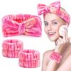 Набор из 3 шт. Бандаж для волос и браслеты для спа для женщин, Мягкий микрофибровый бандаж для умывания лица с милым бантом, Эластичные впитывающие браслеты-полотенца, Для макияжа и ухода за кожей