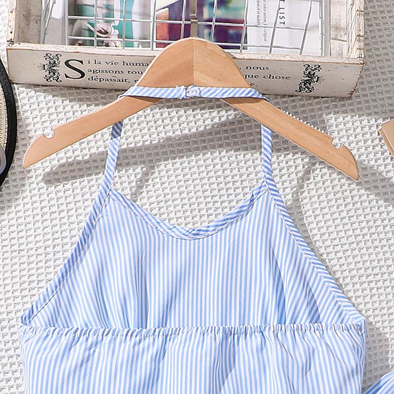 Костюм для девочки Детская одежда 6-12 лет Детский летний новый полосатый жилет + повседневные брюки костюм