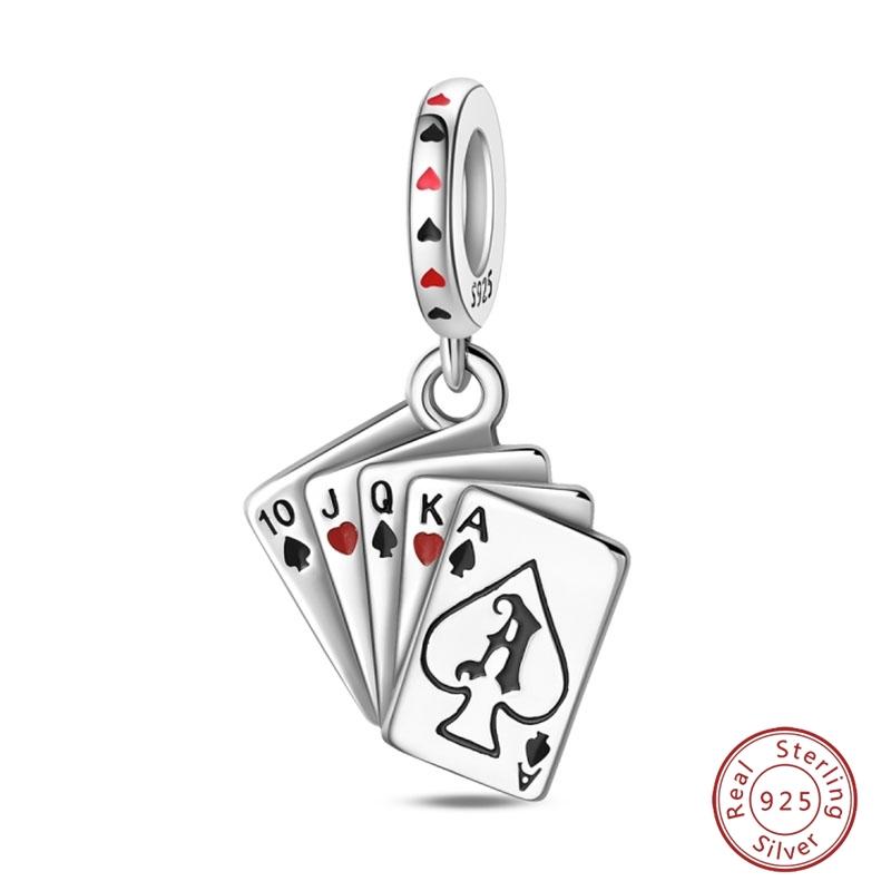 S925 Silver Pumpkin Cat Playing Card Graduation Bear Ring Seahorse 3mm Charms Beads Design DIY Fine Jewelry