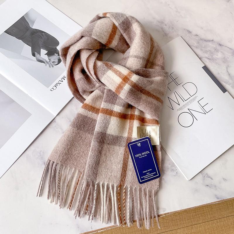 100% Wool Plaid Scarf Men Women Couple Warm Cashmere Blend Checked Winter Neckwear