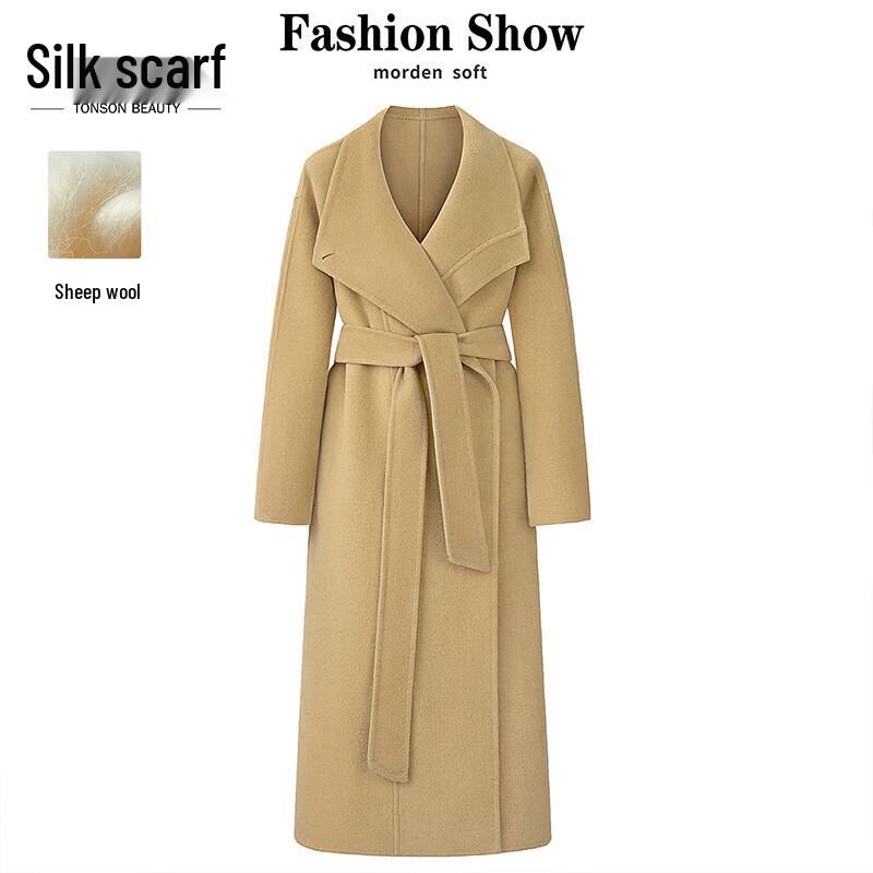 Sibaoshe 100% Wool Mid-Length Belted Coat