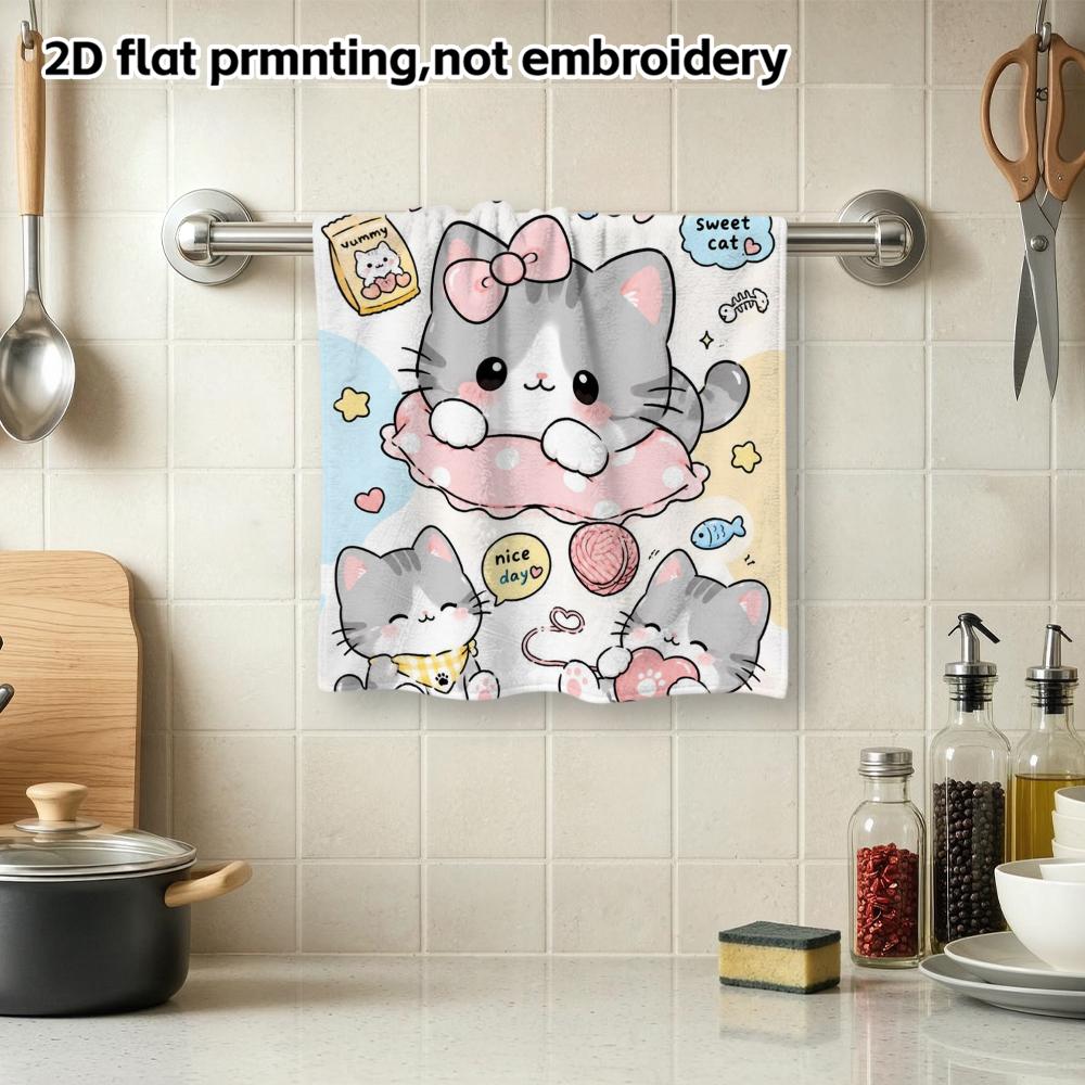 Lovely Kitty Cartoon Absorbent Bath Towel, Soft Quick Dry Hand Towel