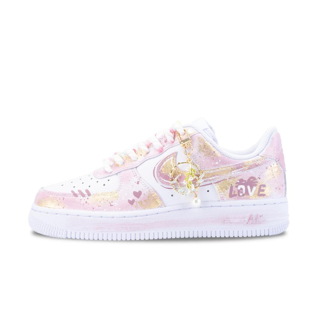 Nike Air Force 1 Лавандовый Розовый Мечта Устойчивые к истиранию Нескользящие Низкие Кеды для Скейтборда Унисекс Золотой Порошок CW2288-111(Команда626-)