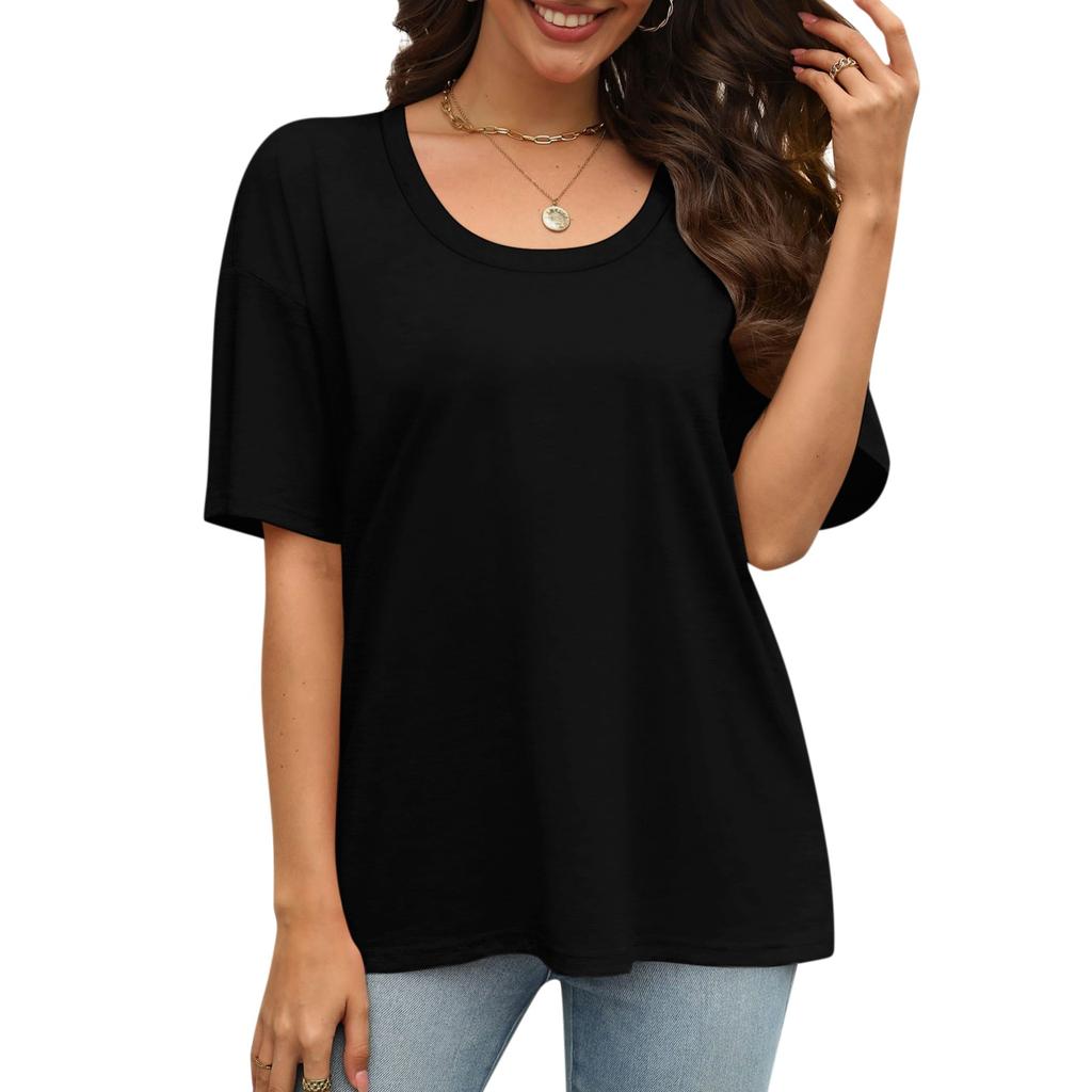 Модные однотонные футболки для женщин, летние топы с короткими рукавами, свободные блузки с круглым вырезом, топы