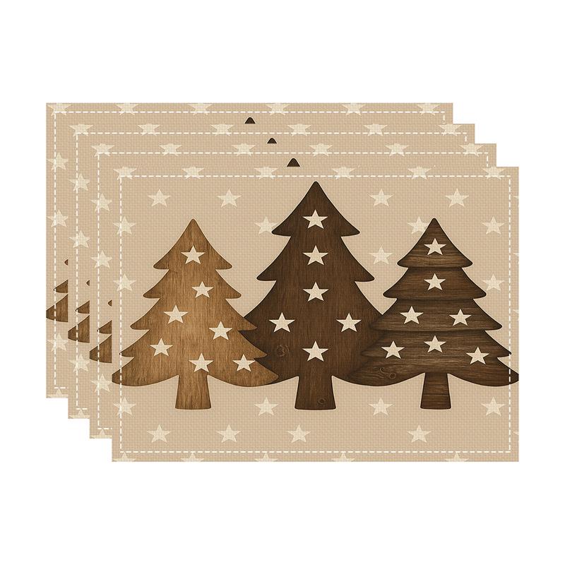 New Christmas Faux Linen Heat-Resistant Table Placemats - Rectangular Festive Dining Decor.