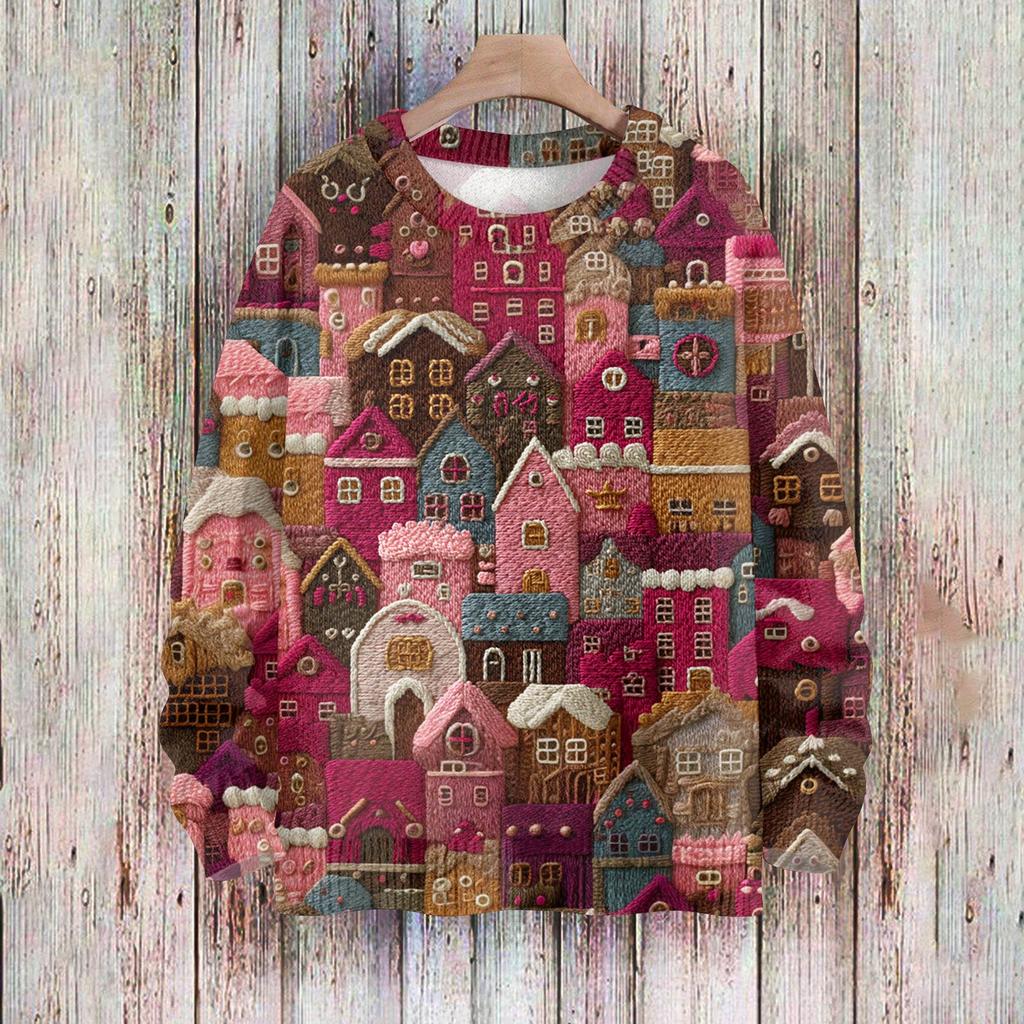 Рождественские толстовки для женщин Вязаный свитер Милая рубашка Осенний свитер с круглым вырезом Топы