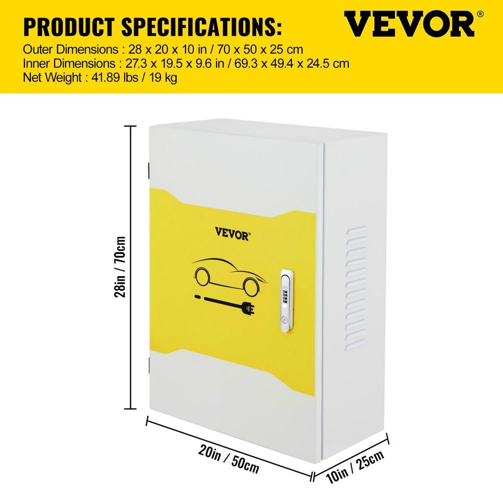 Tesla Charger Station Box, 28" x 20" x 10", Outdoor Cable Box Charging Box Cable Organizer, IP32 Waterproof Dustproof Cool Roll Steel Electrical
