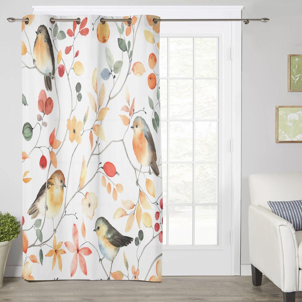 Осенние птицы, цветы, ветки деревьев, современные оконные шторы для гостиной, спальни, кухонные шторы, шторы