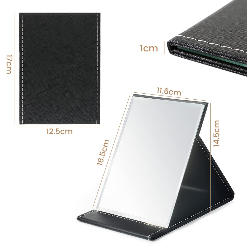 OWLKELA Настольный Компактный Складной Ручной Маленькая Подставка Кожа Ударопрочный Черный Зеркало Зеркало, Зеркало, Зеркало, Крышка, Устойчивый, Стильный, 1612см,