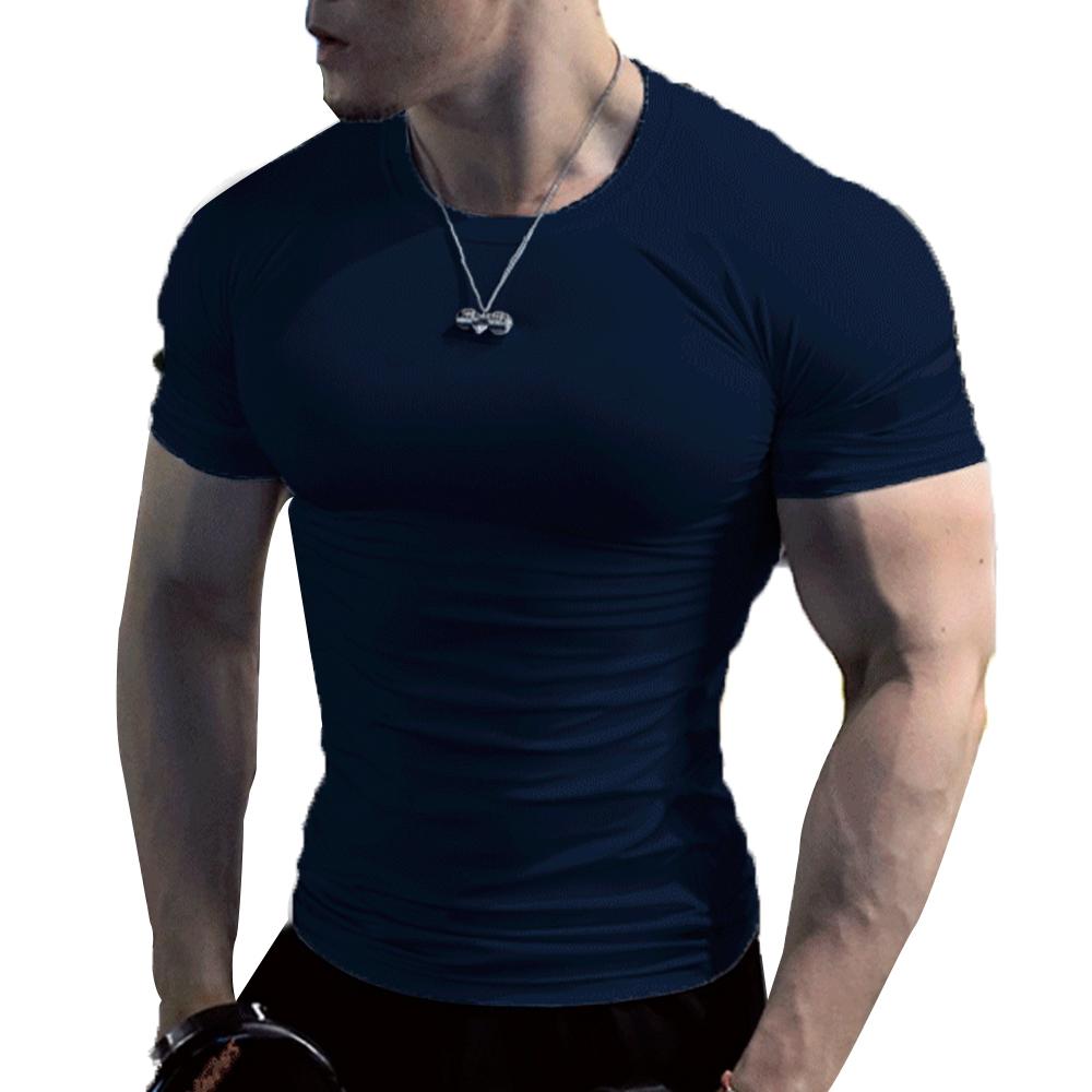 Мужская приталенная футболка с круглым вырезом, мышечная футболка для спортзала с коротким рукавом, обычная блузка, футболка