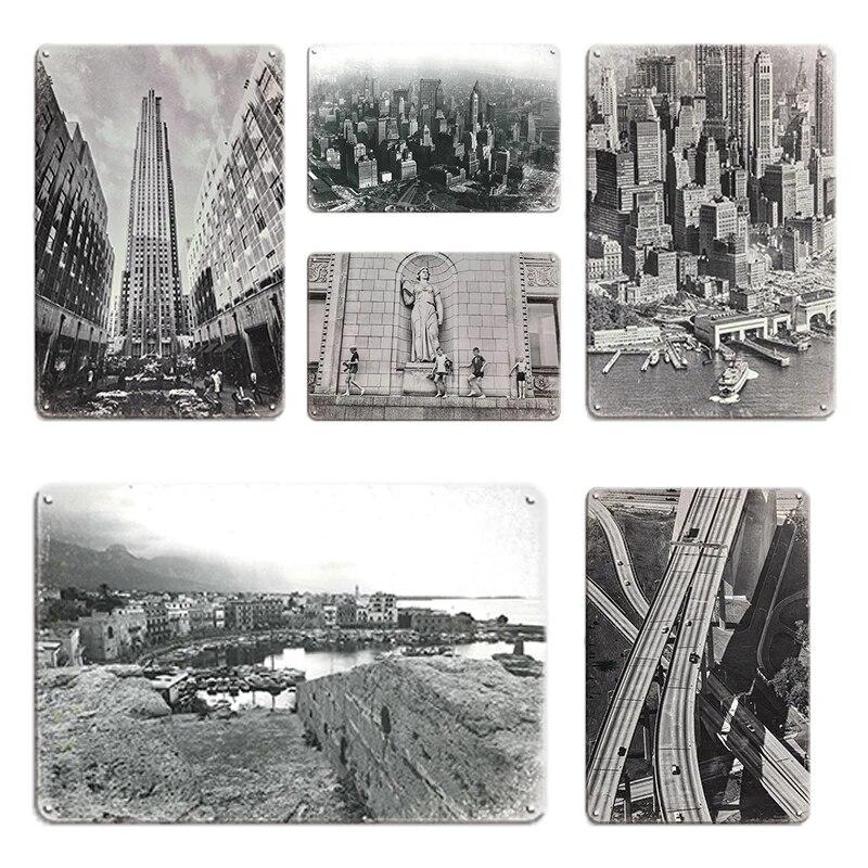 Beautiful City Landmarks Retro Posters Paris Dubai Building View Metal Tin Sign Living Room Bedroom Home Decorative Art Painting